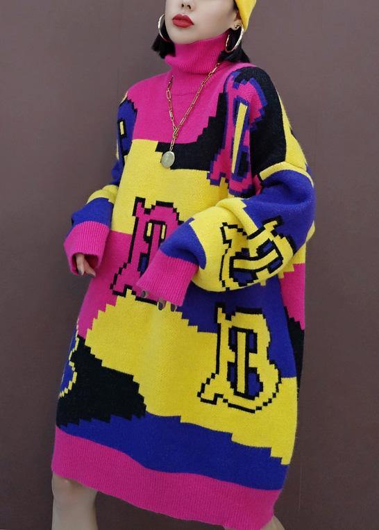 レディース クリスマス イエロー レタープリント ニットセーターワンピース プラスサイズ Oネック ゆったり ヒップスター風 ニットワンピース