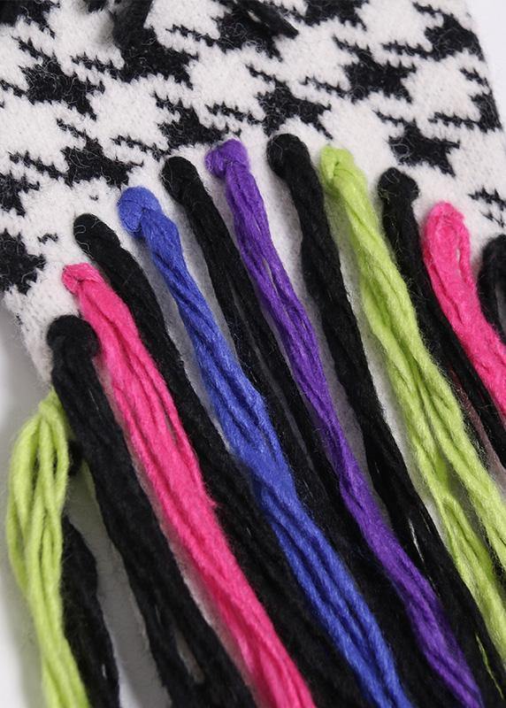 ニット チェック柄 セーターワンピース デザインタッセル オーバーサイズ ハイネック ニットドレス