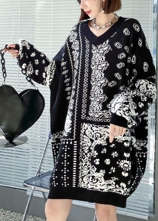 ユニーク レトロ Vネック ジャカード あたたかい 秋 ニットセーター