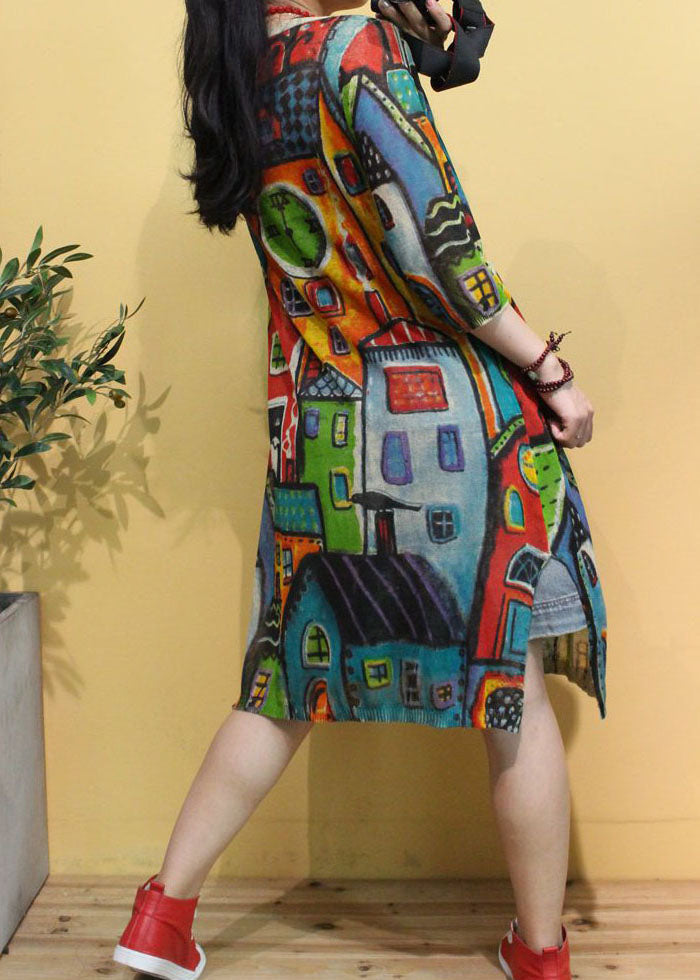 レディース ベージュ Vネック プリント サイドスリット 秋 ニット 長袖 カーディガン