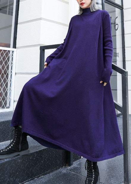 レディース ルーズヘム ニットワンピース ヴィンテージブルー／ふわふわニット／オーバーサイズ／秋向けトップス